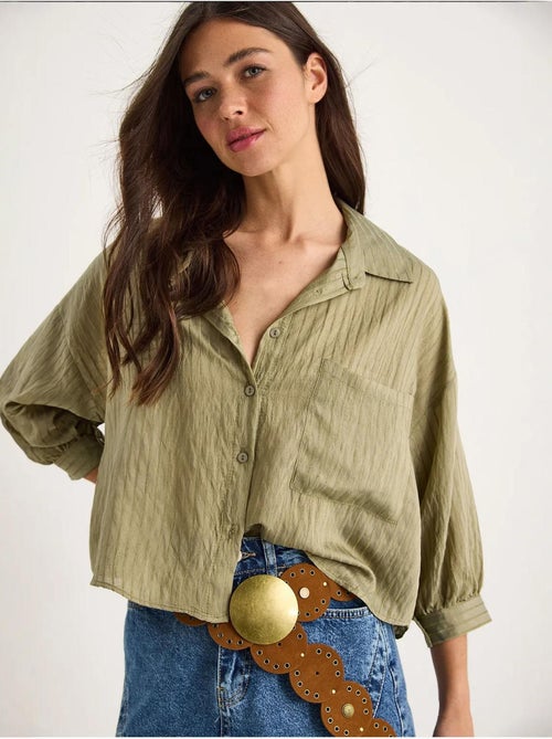 Chemise rayée à manches courtes et poche unique bianco lucci - Kiabi