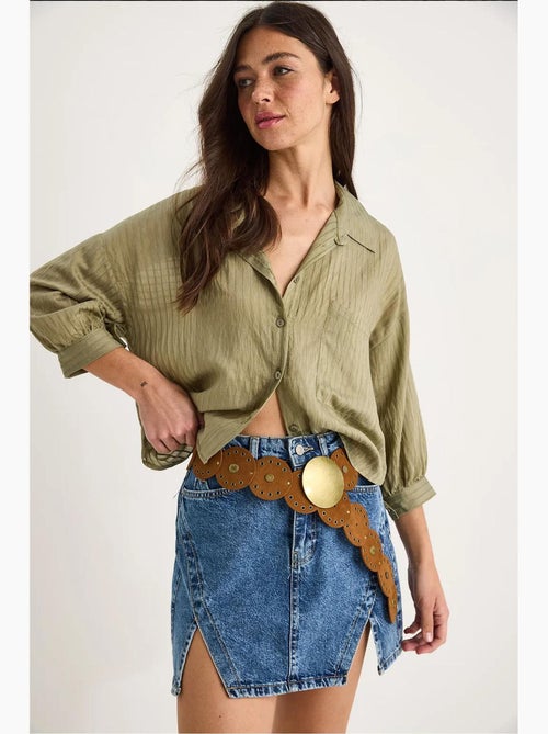 Chemise rayée à manches courtes et poche unique bianco lucci - Kiabi