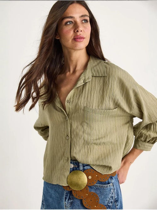 Chemise rayée à manches courtes et poche unique bianco lucci - Kiabi