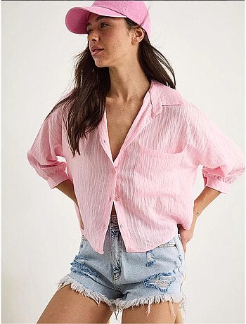 Chemise rayée à manches courtes et poche unique bianco lucci