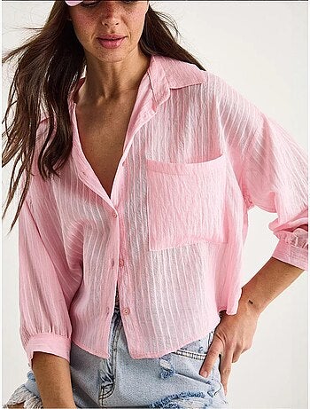Chemise rayée à manches courtes et poche unique bianco lucci