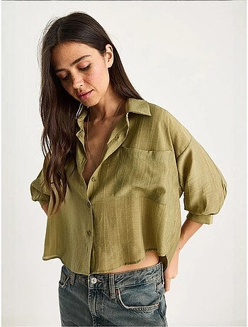Chemise rayée à manches courtes et poche unique bianco lucci
