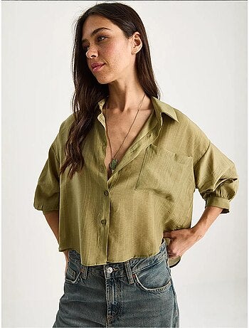 Chemise rayée à manches courtes et poche unique bianco lucci