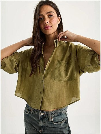 Chemise rayée à manches courtes et poche unique bianco lucci