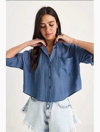 Chemise rayée à manches courtes et poche unique lucci