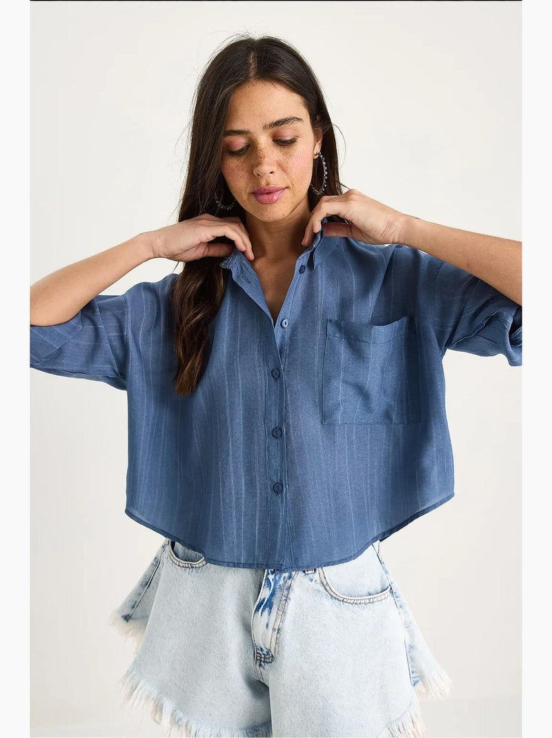 Chemise rayée à manches courtes et poche unique lucci Bleu électrique - Kiabi