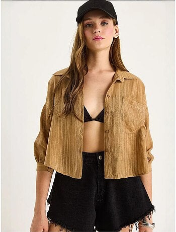 Chemise rayée à manches courtes et poche unique lucci