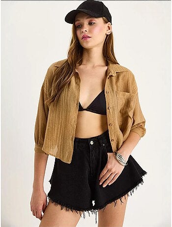 Chemise rayée à manches courtes et poche unique lucci
