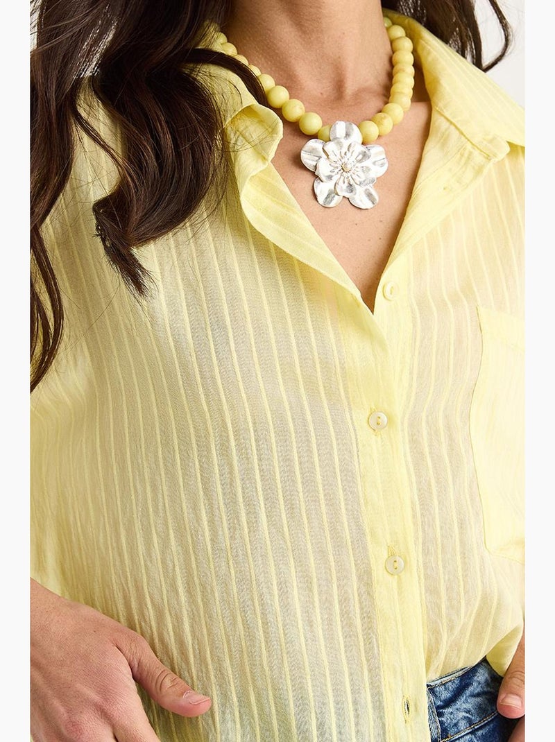 Chemise rayée à manches courtes et poche unique lucci Jaune citron - Kiabi