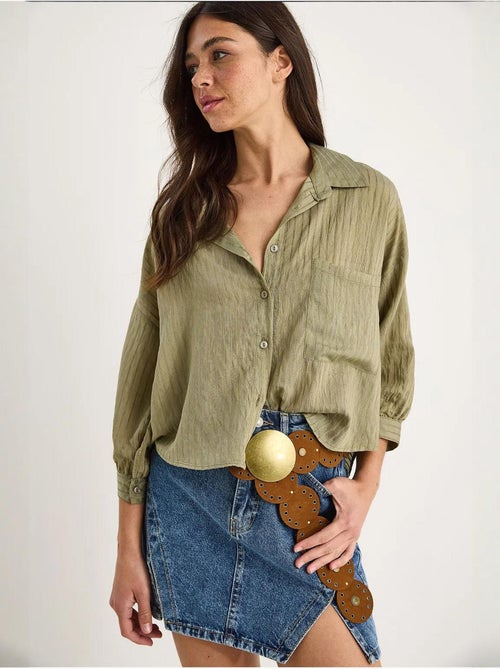 Chemise rayée à manches courtes et poche unique lucci - Kiabi