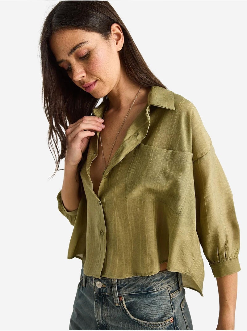 Chemise rayée à manches courtes et poche unique lucci Vert pastel - Kiabi