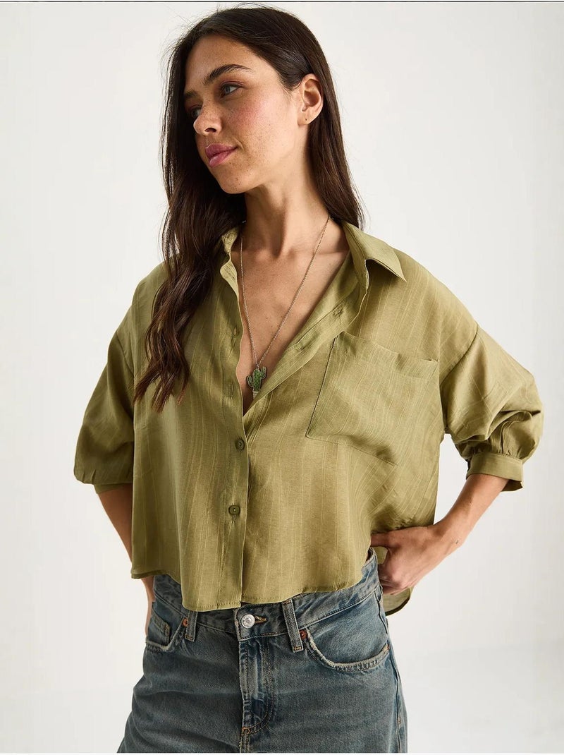 Chemise rayée à manches courtes et poche unique lucci Vert pastel - Kiabi