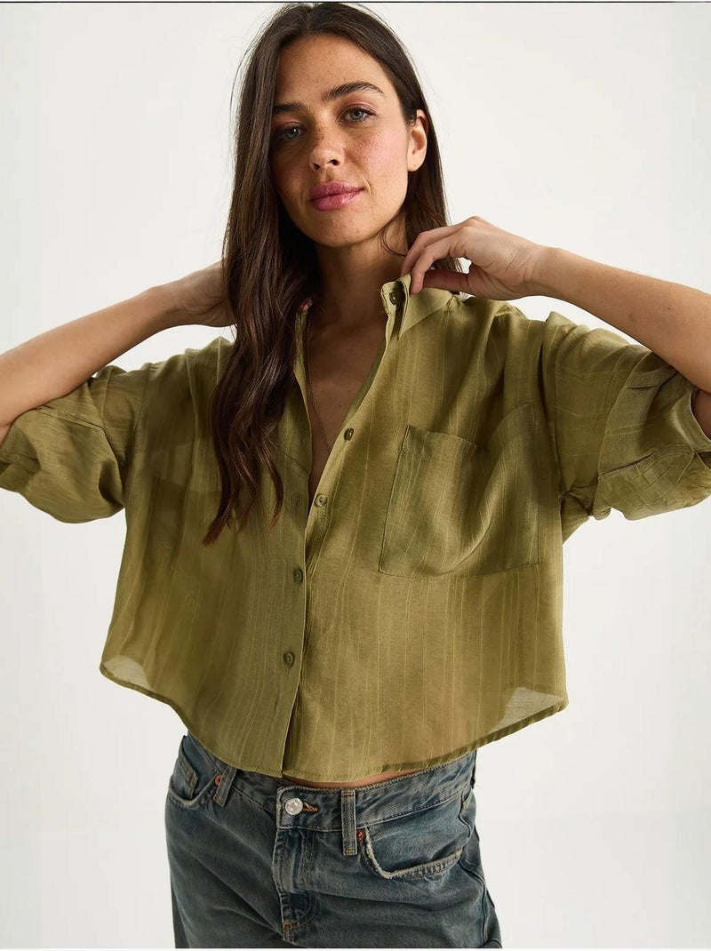 Chemise rayée à manches courtes et poche unique lucci Vert pastel - Kiabi