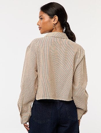 Chemise rayée à manches longues avec broderies