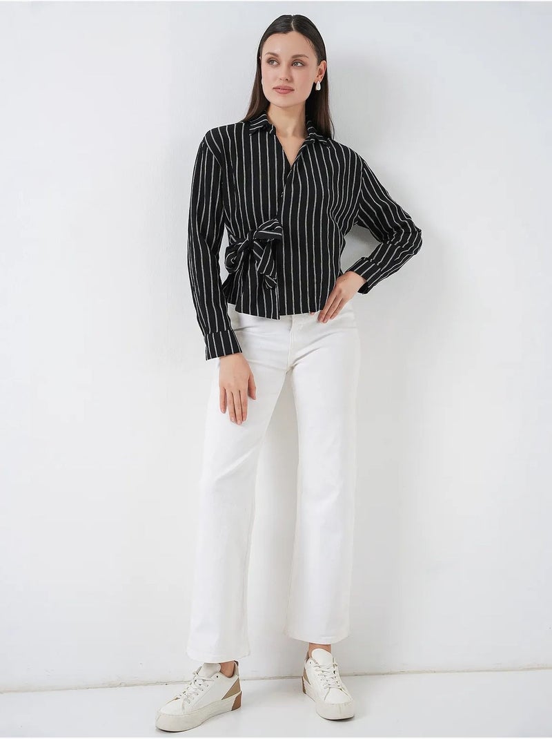 Chemise rayée à manches longues avec détail cravate bdart Noir - Kiabi