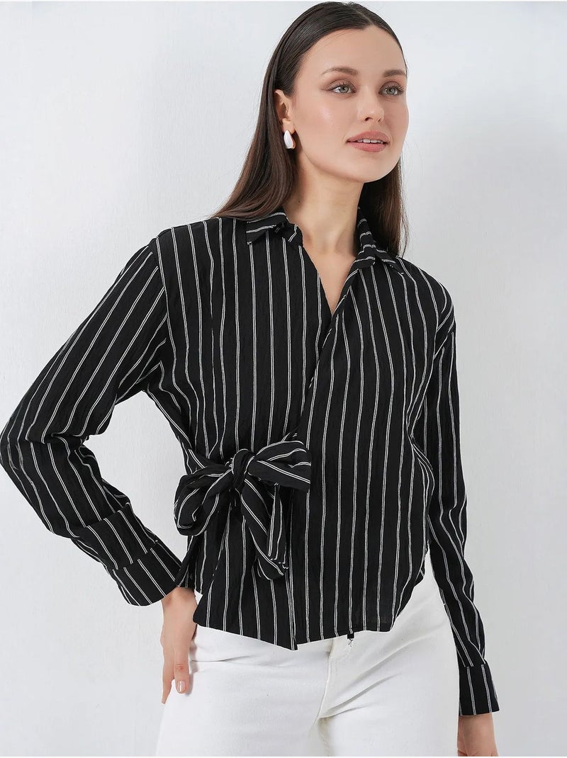 Chemise rayée à manches longues avec détail cravate bdart Noir - Kiabi