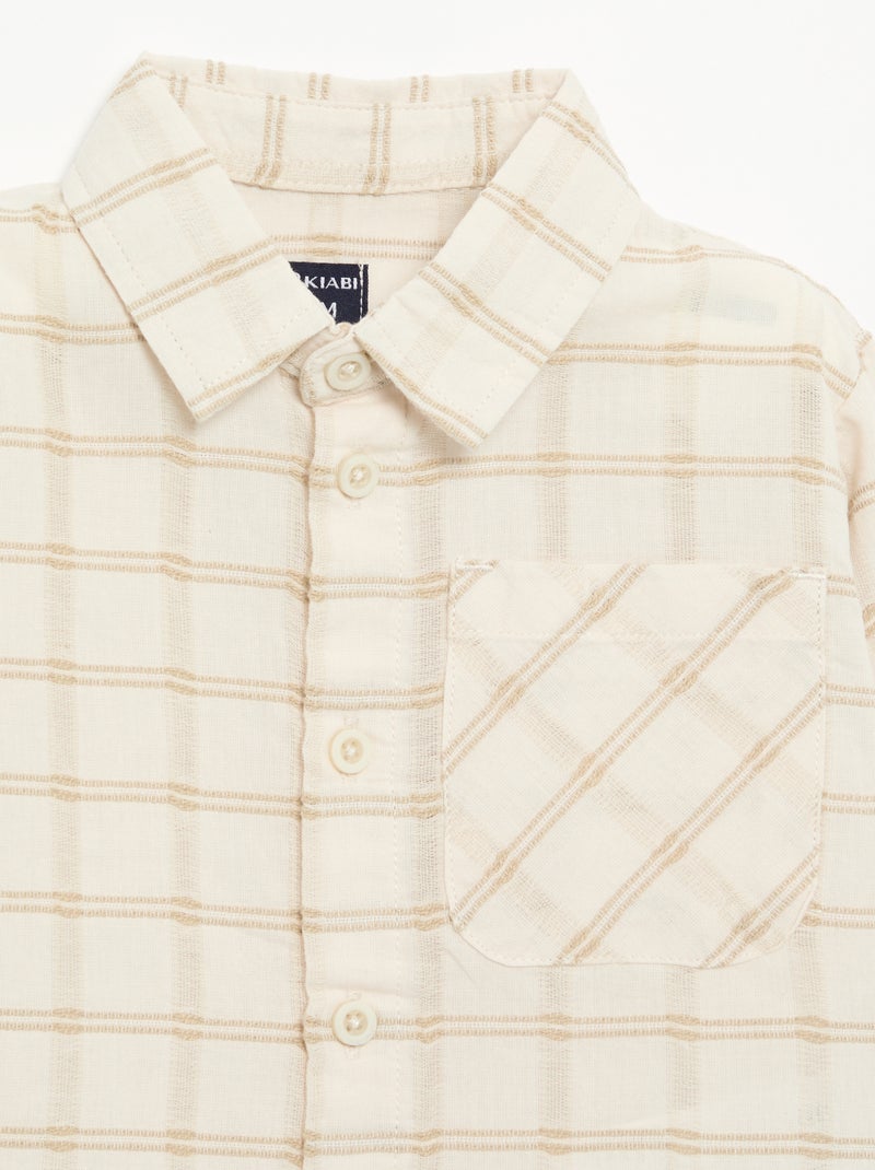 Chemise rayée à manches longues Beige - Kiabi