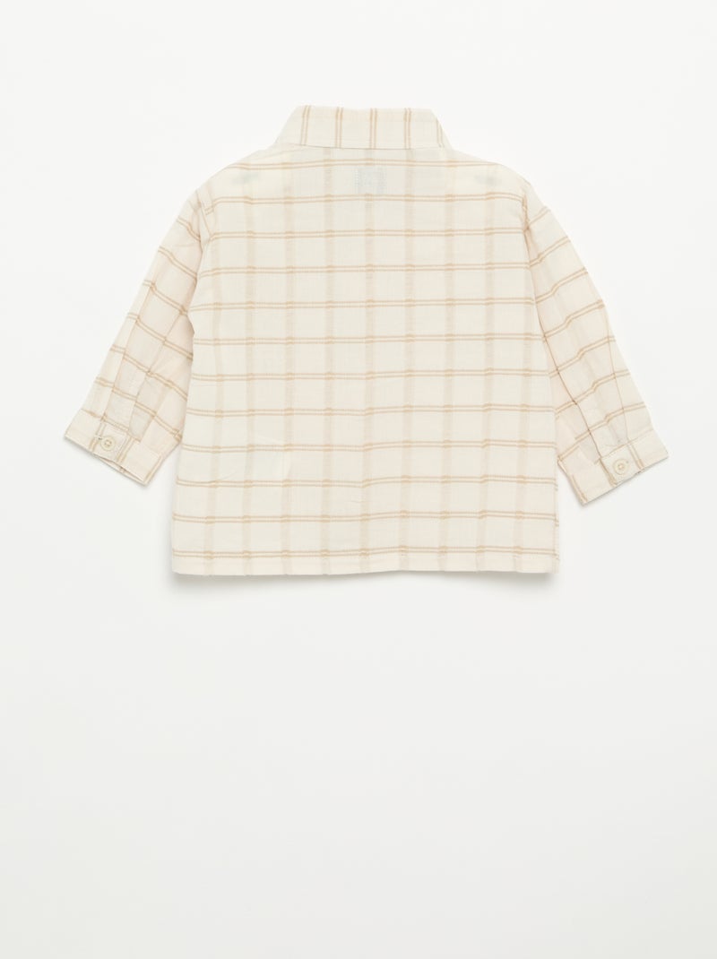 Chemise rayée à manches longues Beige - Kiabi
