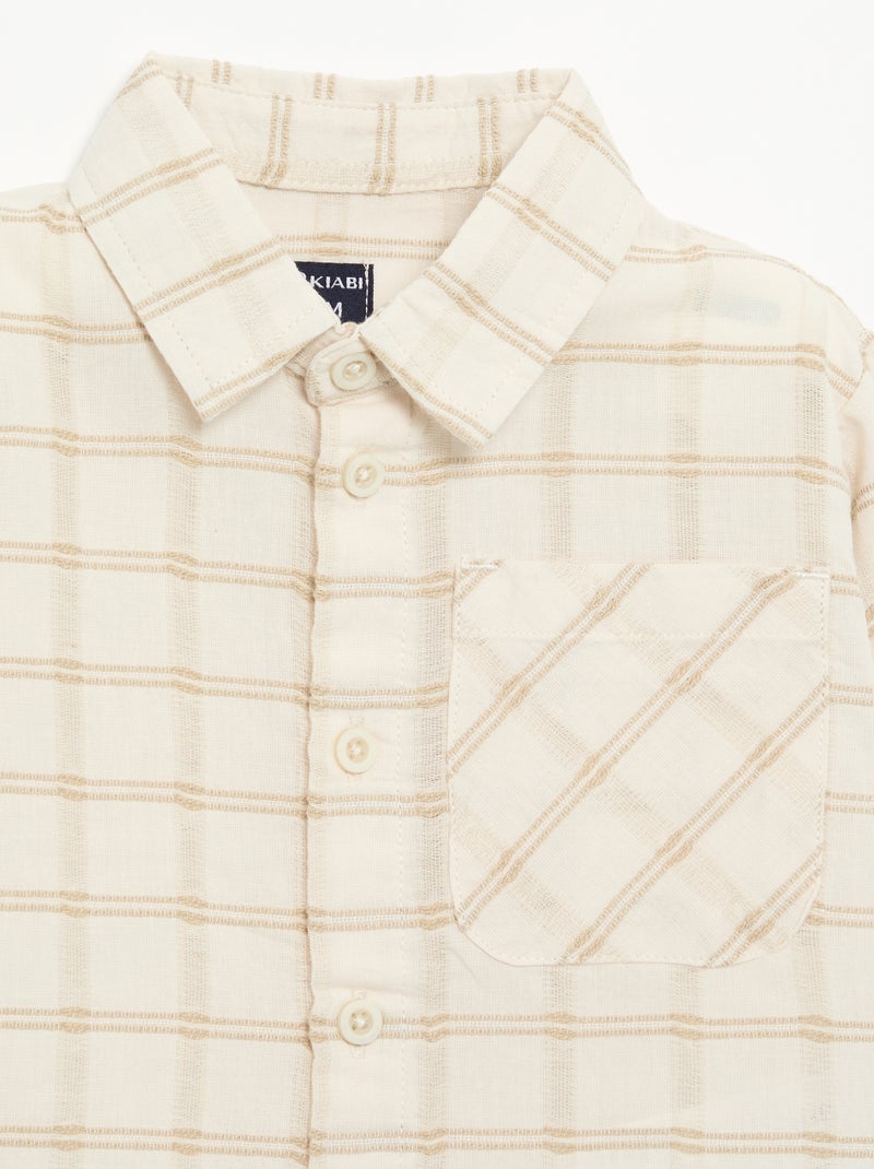 Chemise rayée à manches longues Beige - Kiabi
