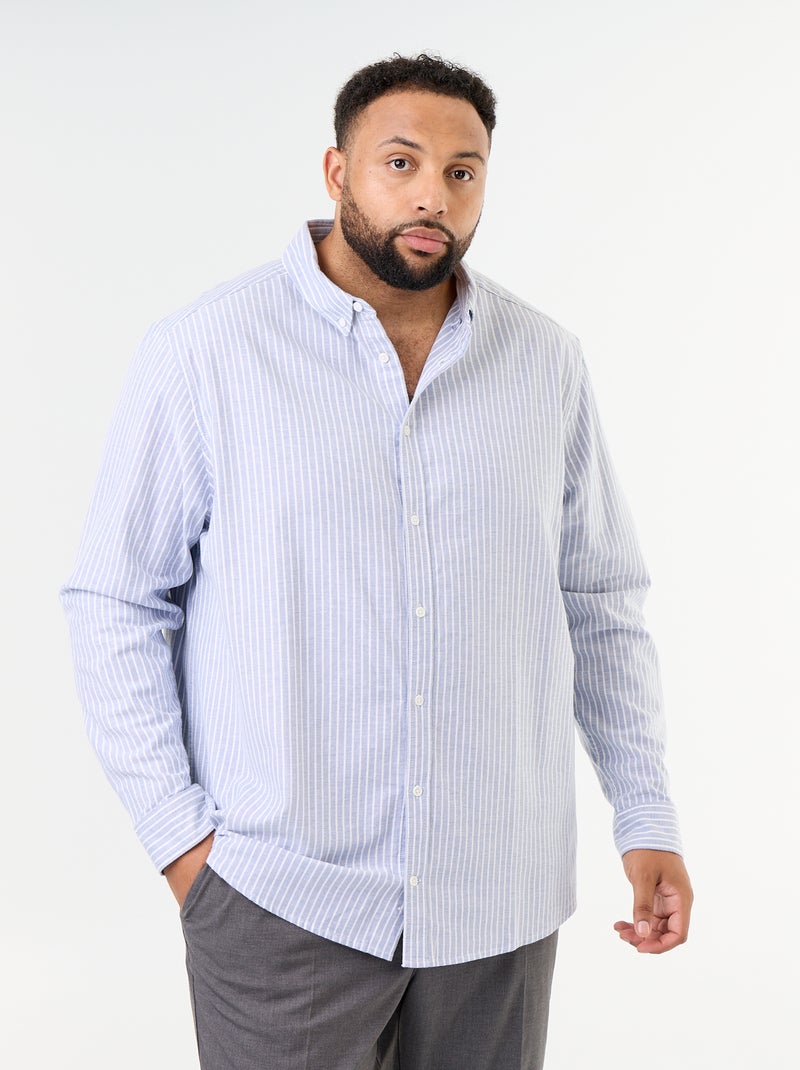 Chemise rayée à manches longues Bleu - Kiabi