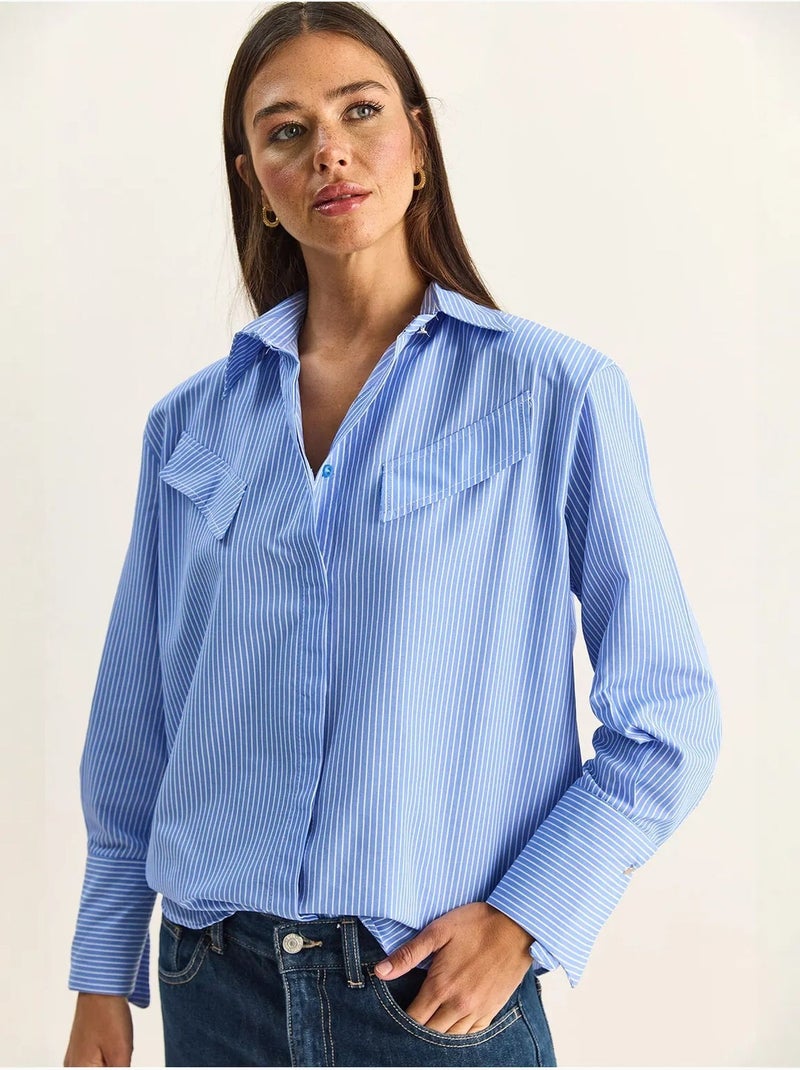 Chemise rayée à manches longues en popeline lucci Bleu - Kiabi