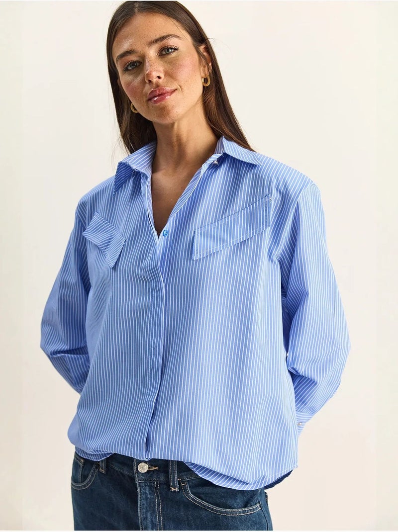 Chemise rayée à manches longues en popeline lucci Bleu - Kiabi