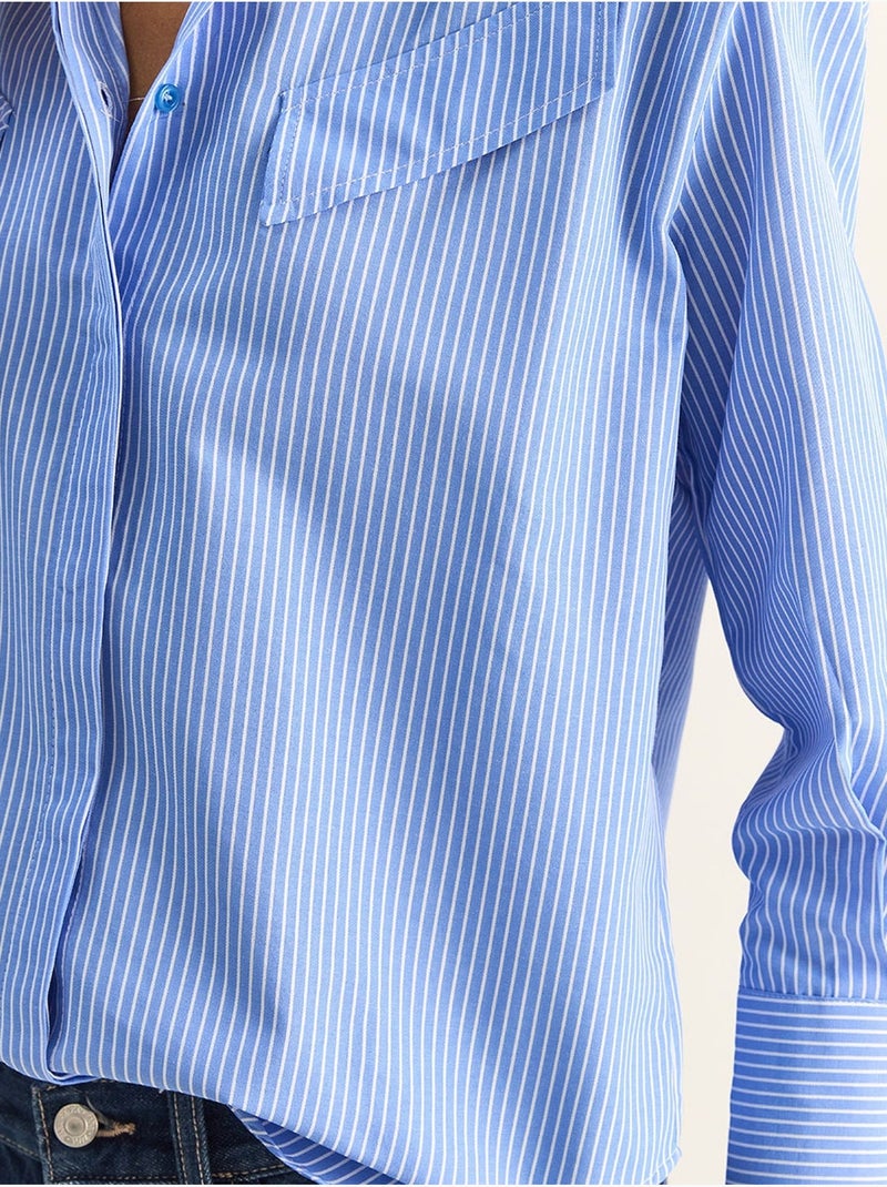 Chemise rayée à manches longues en popeline lucci Bleu - Kiabi