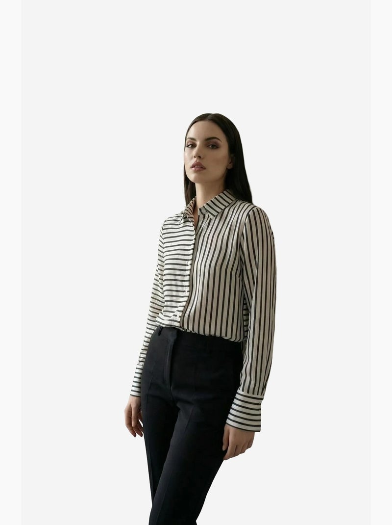 Chemise rayée à manches longues et boutonnage my fashion Blanc - Kiabi