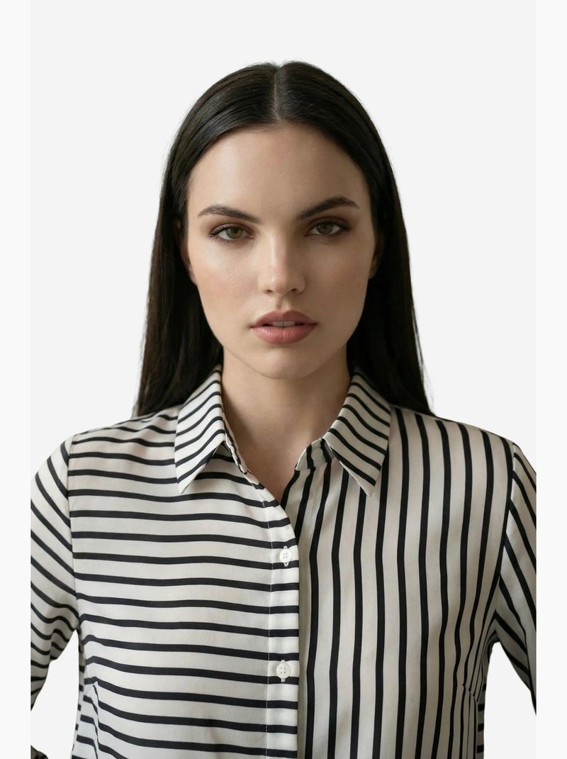 Chemise rayée à manches longues et boutonnage my fashion Blanc - Kiabi