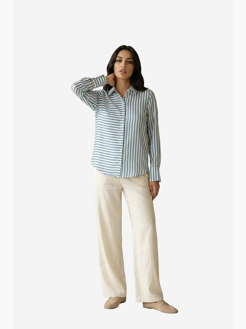 Chemise rayée à manches longues et boutonnage my fashion Bleu saphir - Kiabi