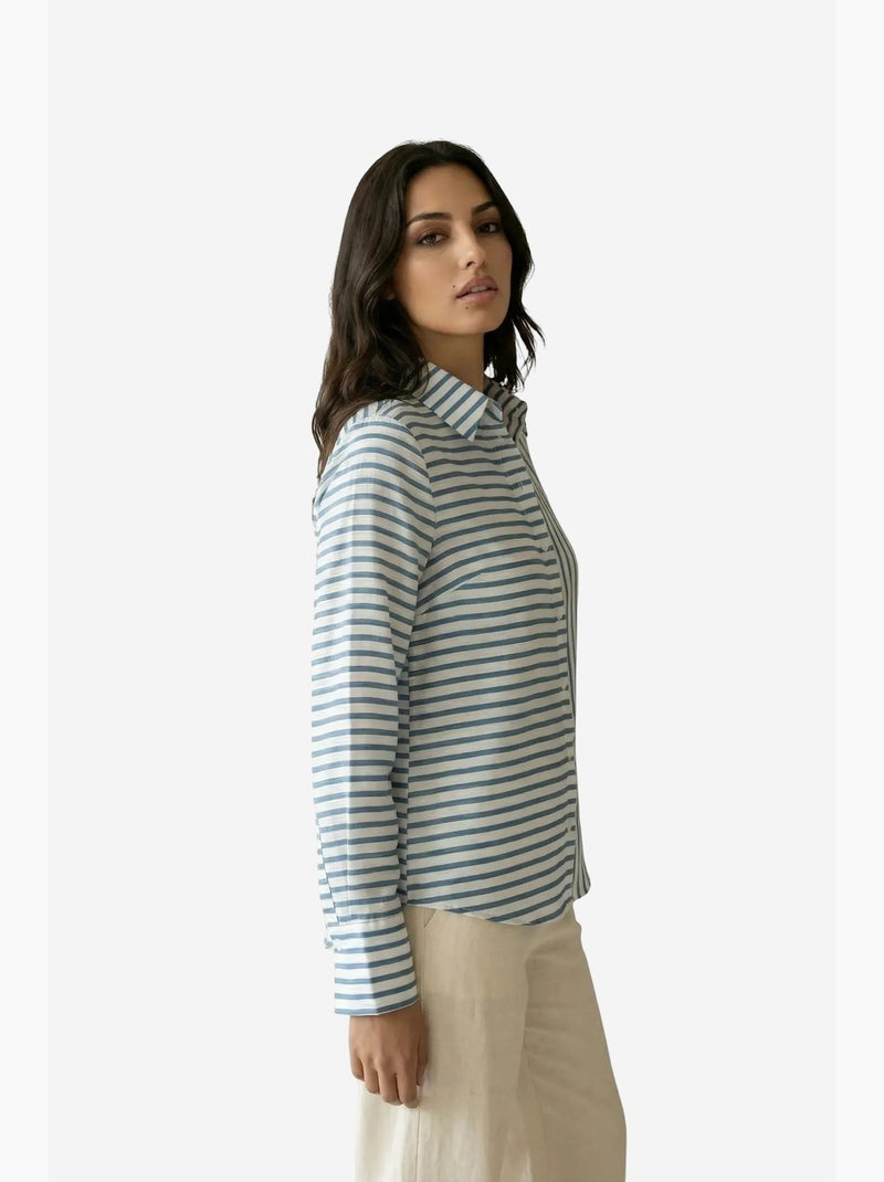 Chemise rayée à manches longues et boutonnage my fashion Bleu saphir - Kiabi