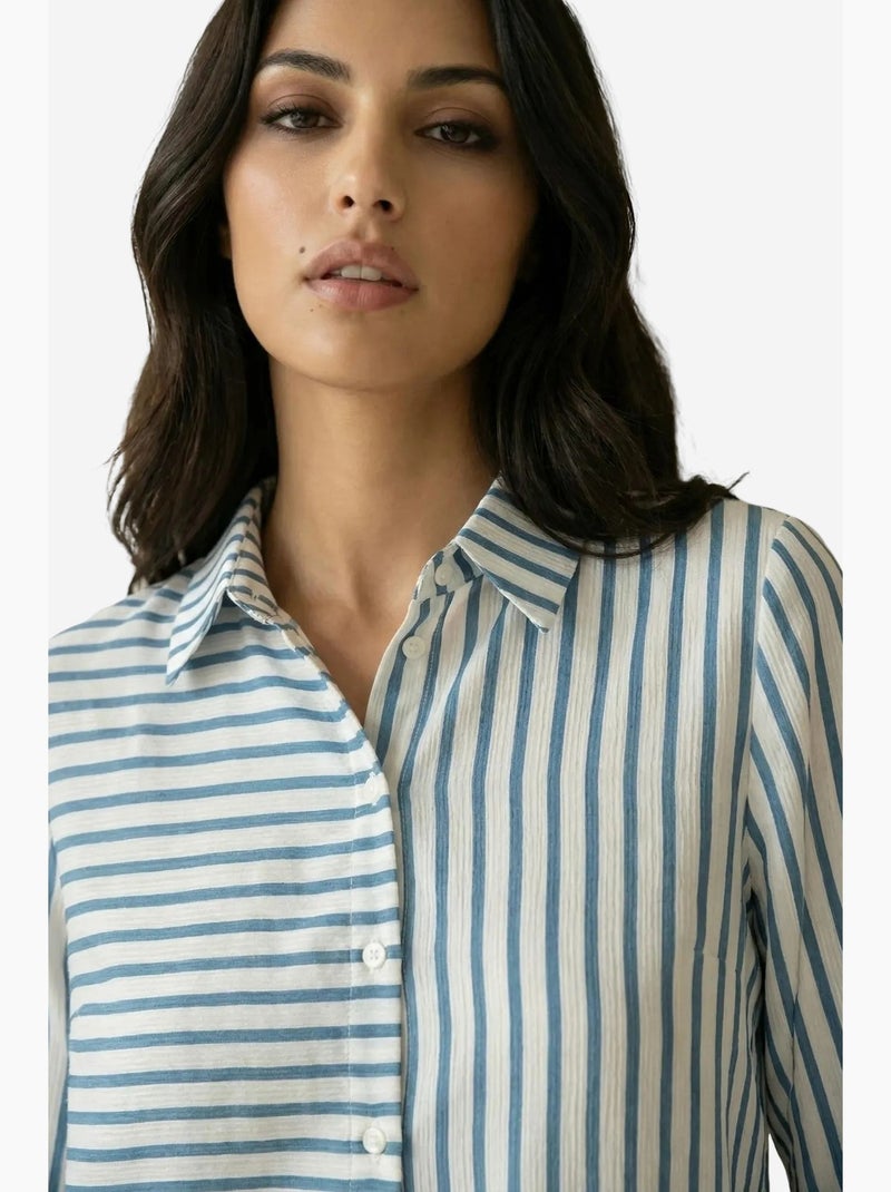 Chemise rayée à manches longues et boutonnage my fashion Bleu saphir - Kiabi