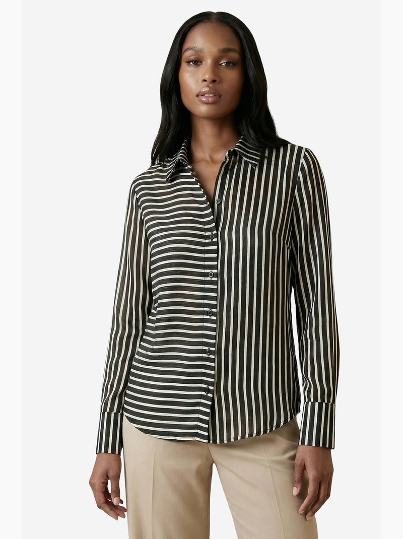 Chemise rayée à manches longues et boutonnage my fashion Noir - Kiabi