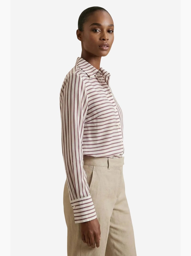 Chemise rayée à manches longues et boutonnage my fashion Vieux rose - Kiabi