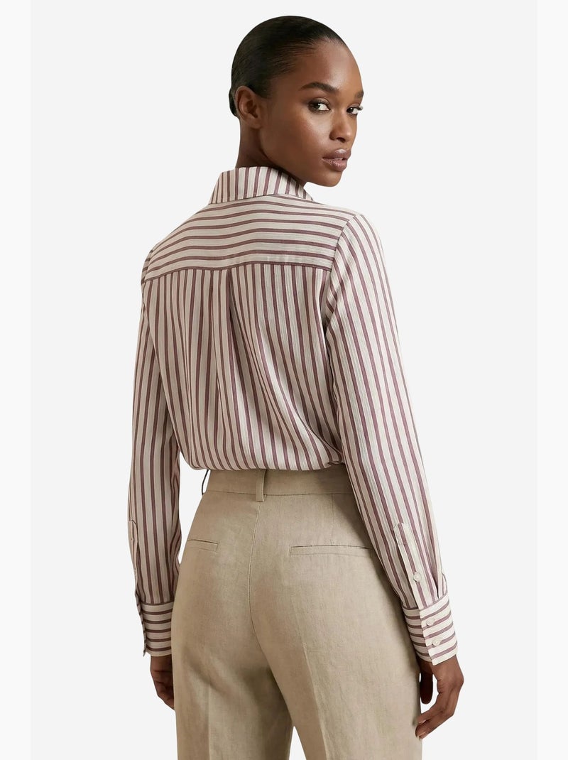 Chemise rayée à manches longues et boutonnage my fashion Vieux rose - Kiabi