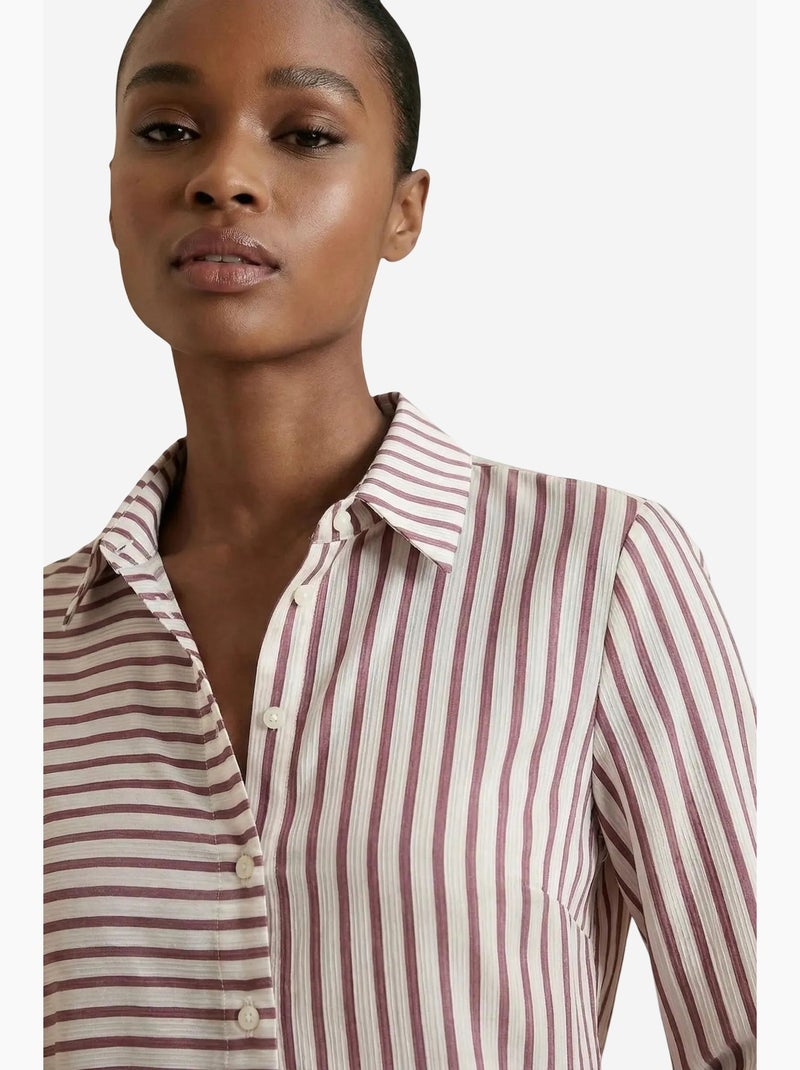 Chemise rayée à manches longues et boutonnage my fashion Vieux rose - Kiabi