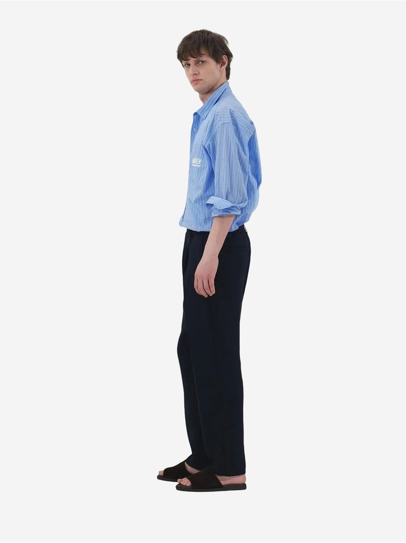Chemise rayée à manches longues pour homme giesto avec broderie Bleu pastel - Kiabi