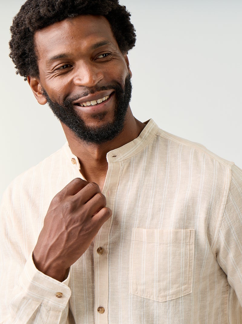 Chemise rayée à manches longues retroussables Beige - Kiabi