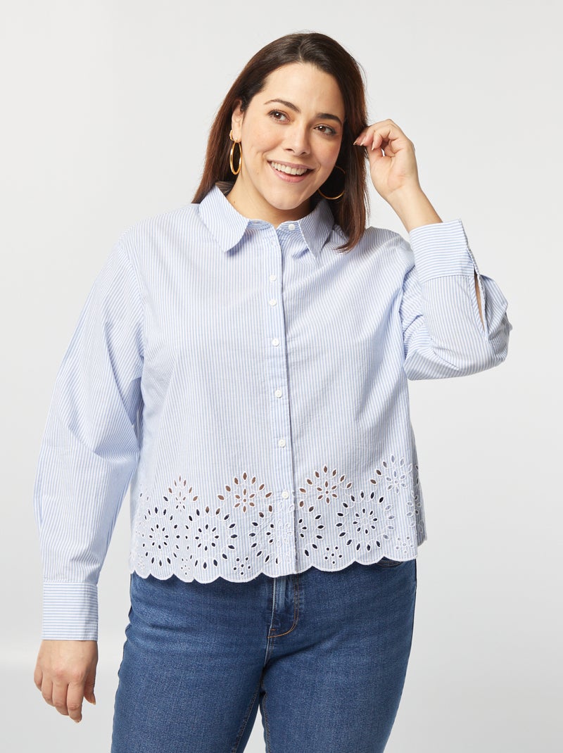 Chemise rayée avec broderies ajourées Bleu rayé - Kiabi