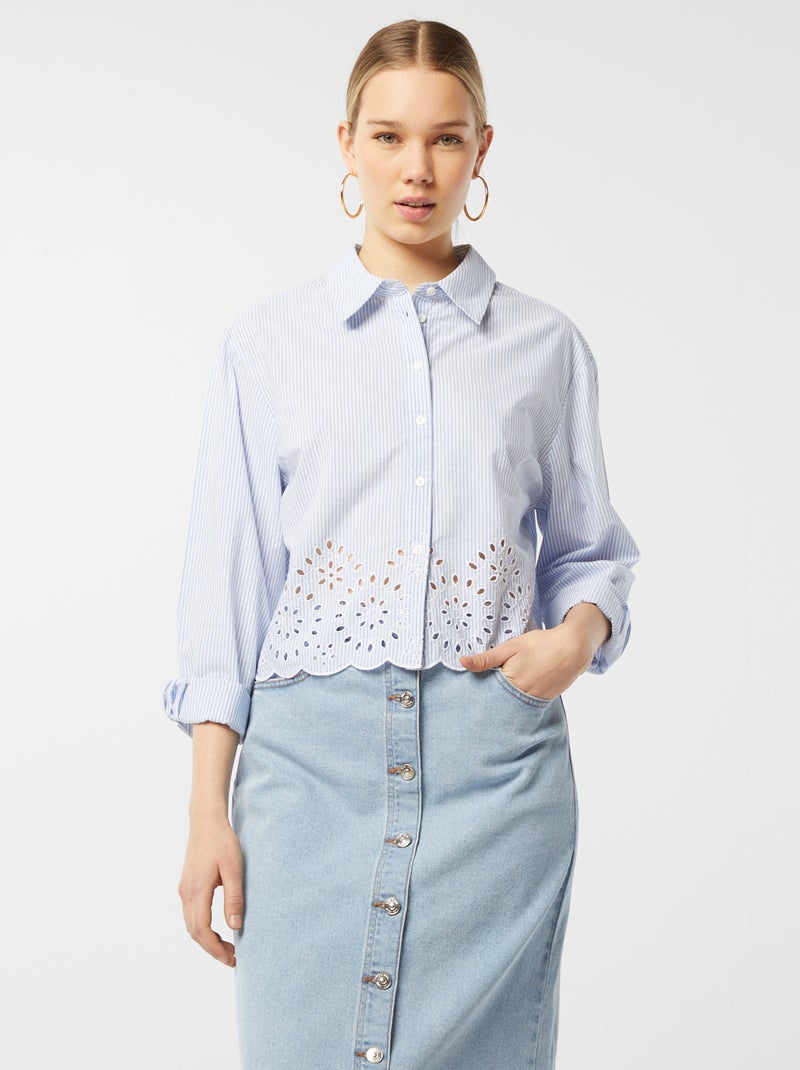 Chemise rayée avec broderies BLEU - Kiabi