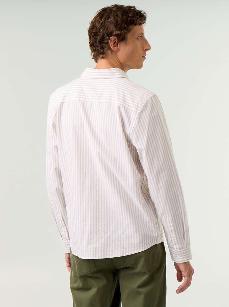 Chemise rayée avec col boutonné Beige - Kiabi