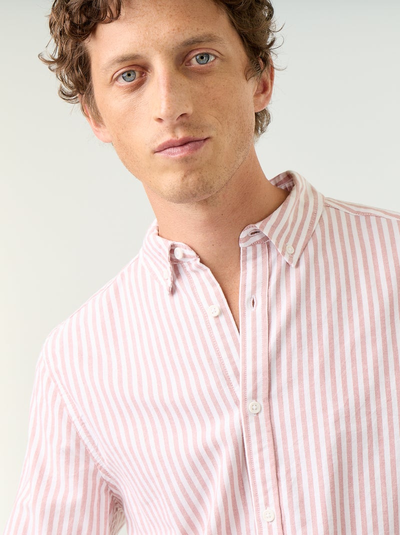 Chemise rayée avec col boutonné Rouge - Kiabi