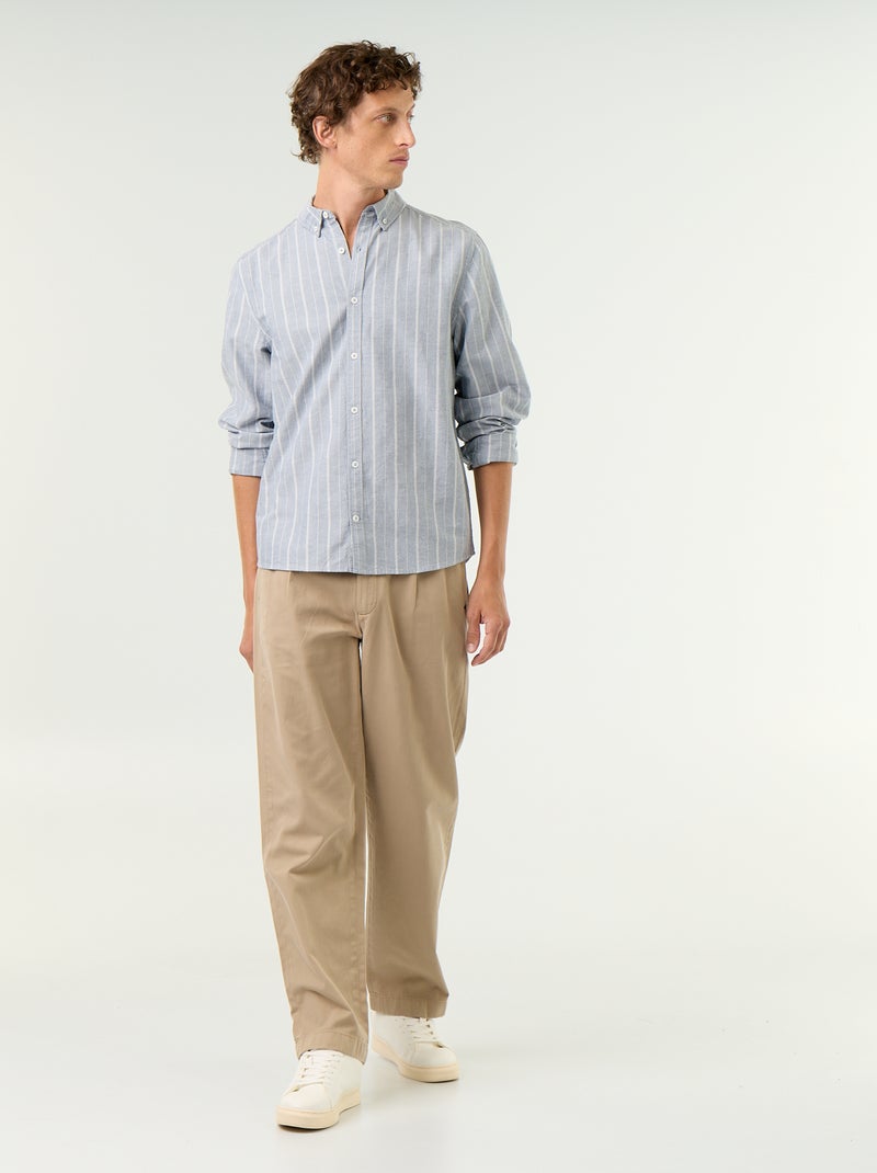Chemise rayée avec col boutonné Vert - Kiabi