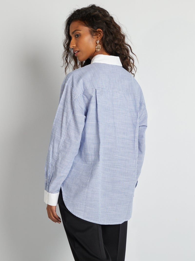 Chemise rayée avec col et poignets contrastants Bleu - Kiabi