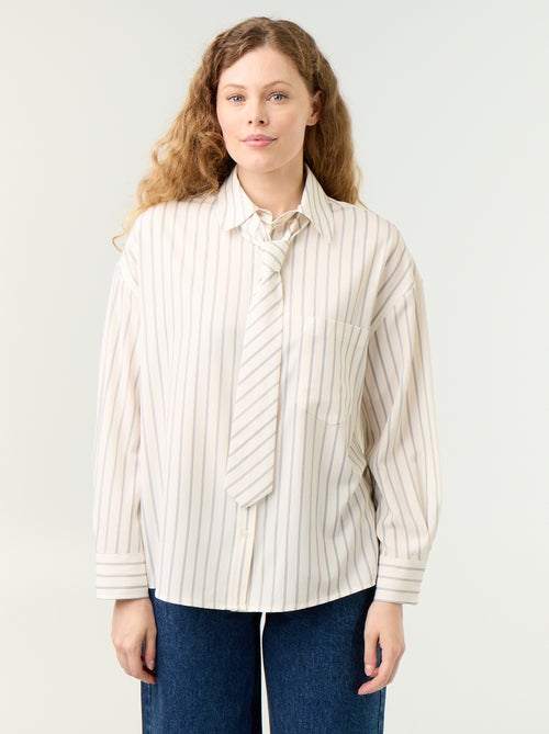 Chemise rayée avec poche poitrine + cravate assortie - 2 pièces - Kiabi