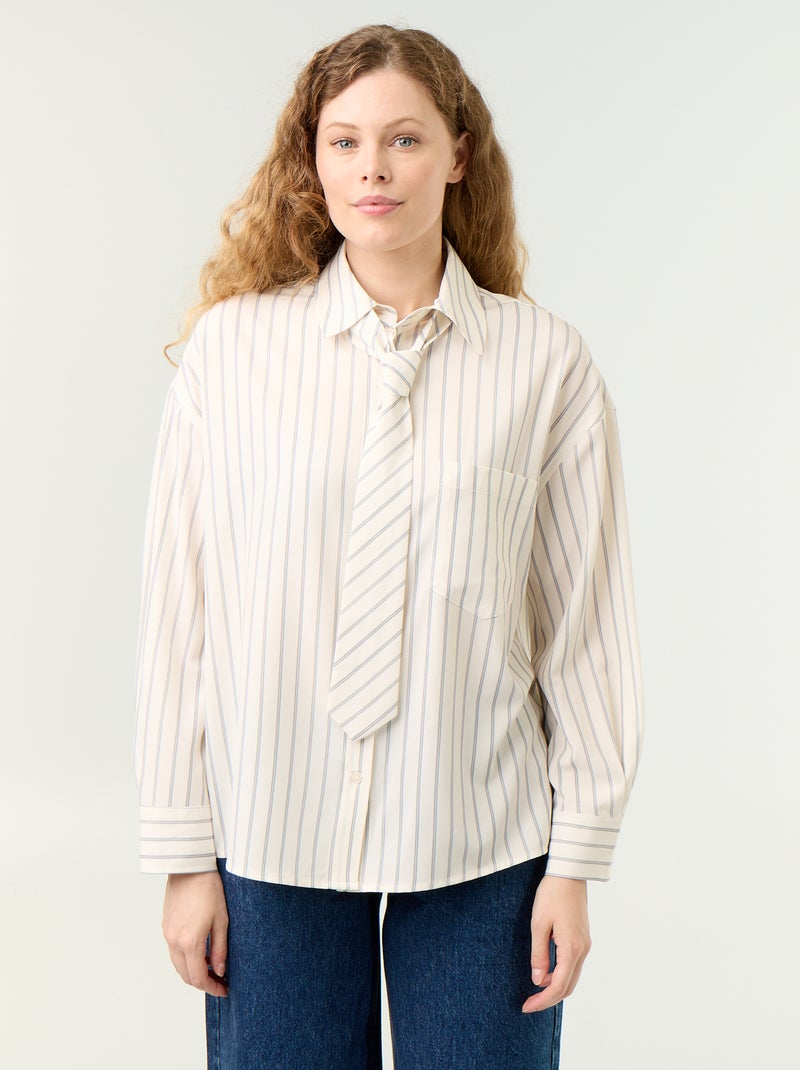 Chemise rayée avec poche poitrine + cravate assortie - 2 pièces Beige - Kiabi