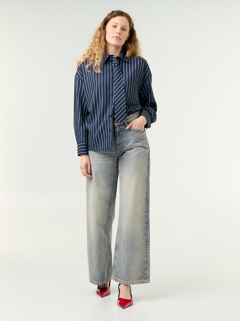 Chemise rayée avec poche poitrine + cravate assortie - 2 pièces Bleu - Kiabi