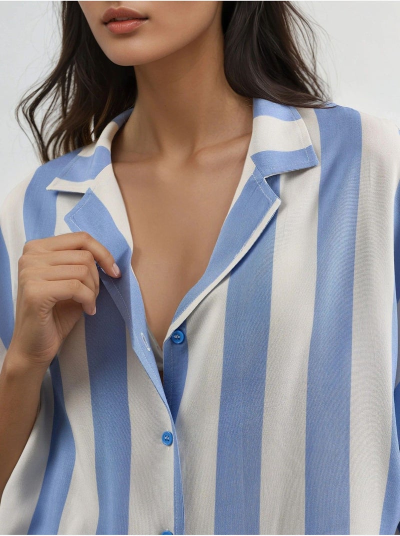 Chemise rayée boutonnée coupe décontractée busem Bleu ciel - Kiabi