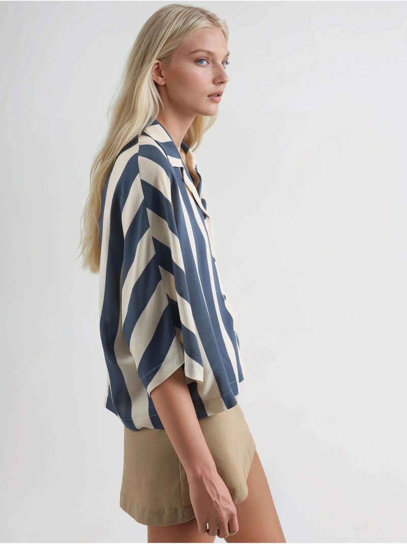 Chemise rayée boutonnée coupe décontractée busem Bleu marine - Kiabi