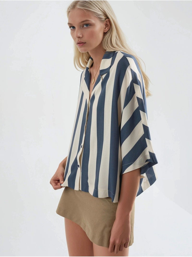 Chemise rayée boutonnée coupe décontractée busem Bleu marine - Kiabi